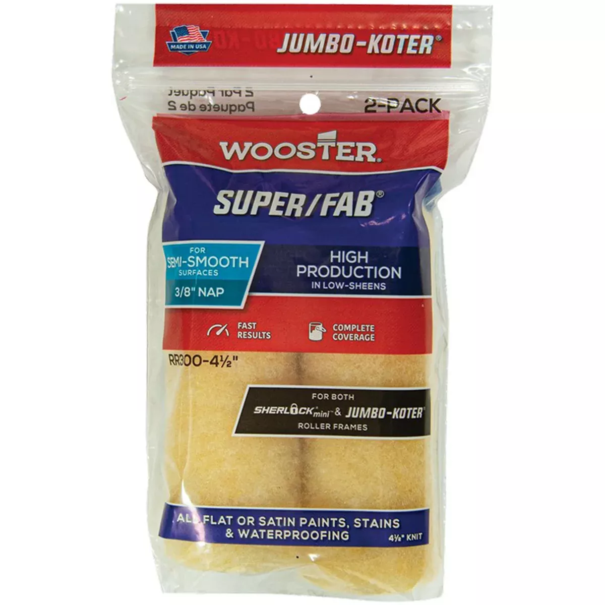Wooster RR300 4-1/2″ Jumbo-Koter Super/Fab 3/8″ Nap Mini Roller Cover (2 PACK)